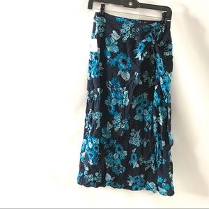 Free People Blue Sunray Sarong Floral Midi Skirt 0